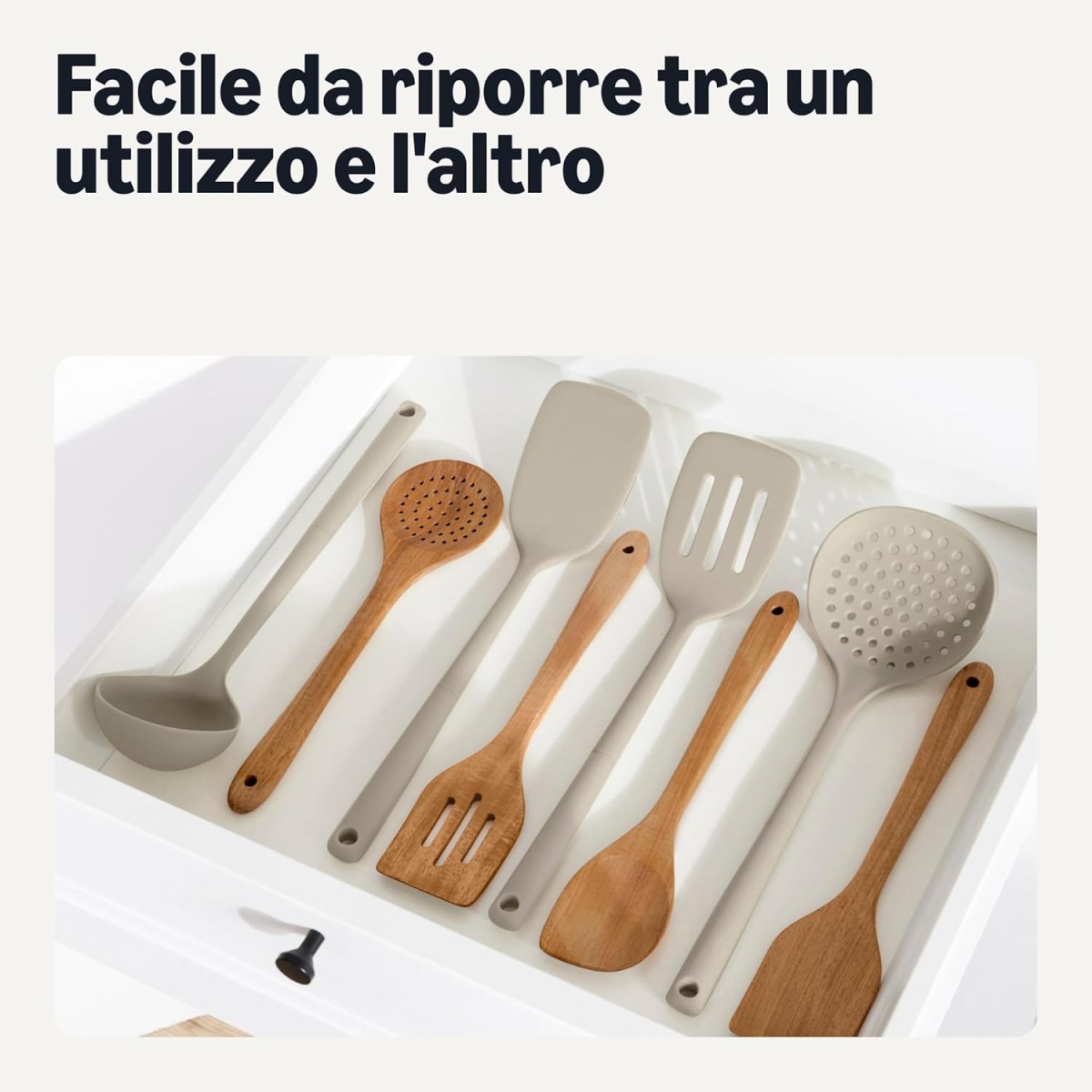 Utensili da Cucina in Legno, Set di 6 Pezzi, Legno di Acacia, Pre-Trattati con Olio, Sicuri per l’Uso con le Pentole - Asset